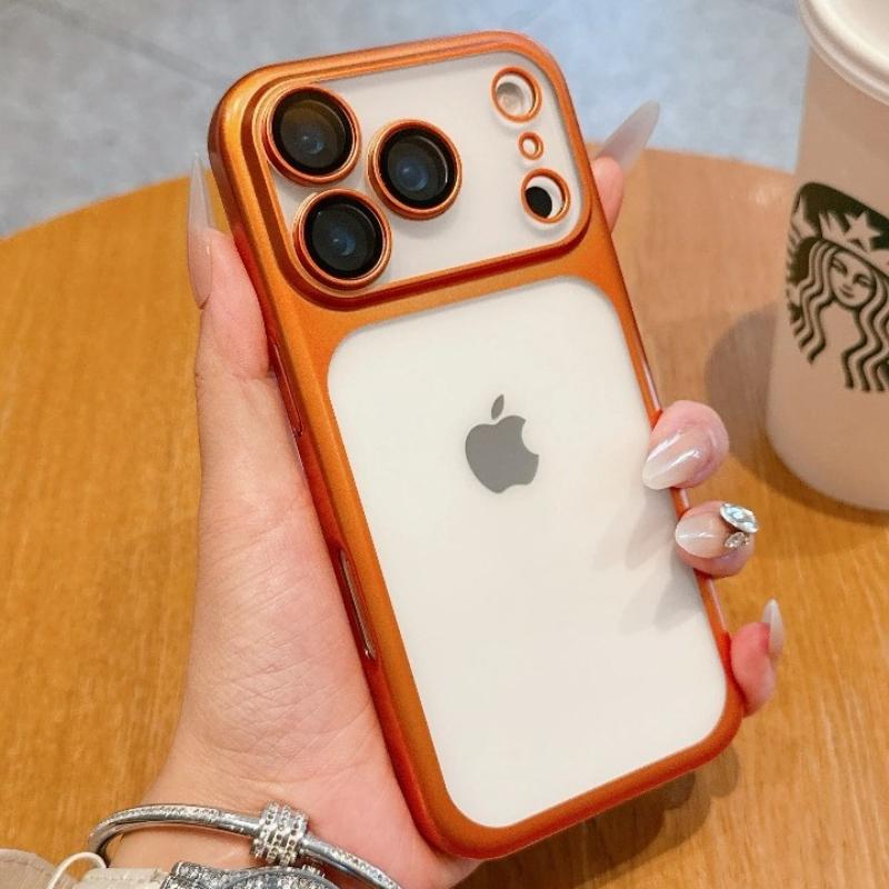 Новый прозрачный чехол для телефона для iPhone 17 16 1 14 13 12 Pro Max С покрытием Рамка Защита объектива Пленка Защита от падения Жесткий прозрачный чехол