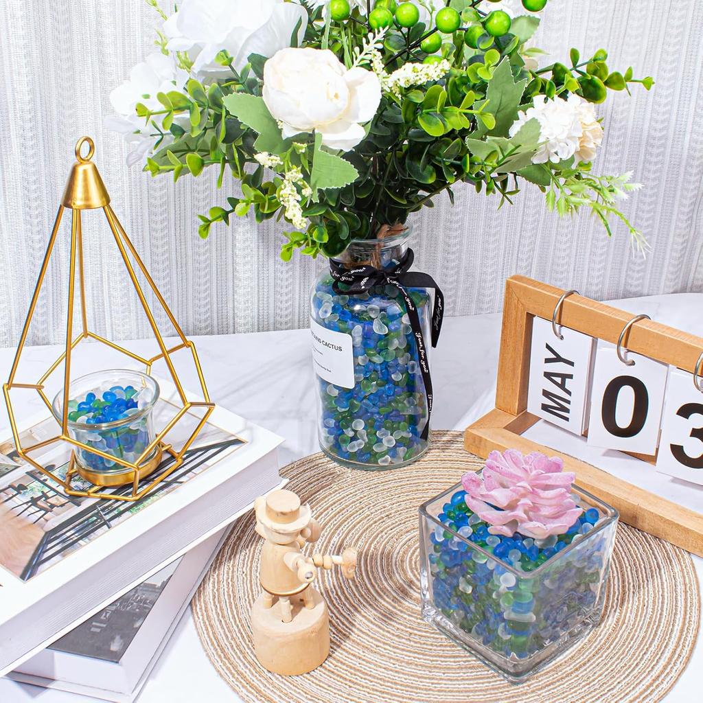 Keedolla 0,5 фунта Сине-зеленый Аквариум для рыбок Бетта, Камни, Гравий, Матовые стеклянные бусины, 6-9 мм, Аквариумные камни, Гравий для аквариума, Камешки для наполнения ваз,