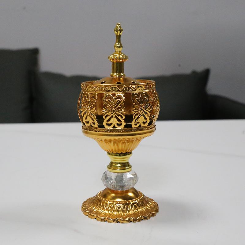 Творческая золотая полая металлическая курильница для благовоний в ближневосточном арабском стиле, настольная курильница, без индивидуальной доставки благовоний