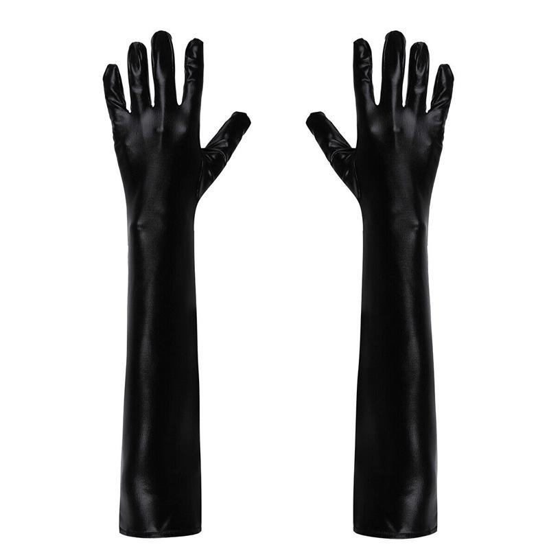 1Pair Women Gloves Leather Mittens Arm Length Opera Wet Look Evening Dress Cosplay