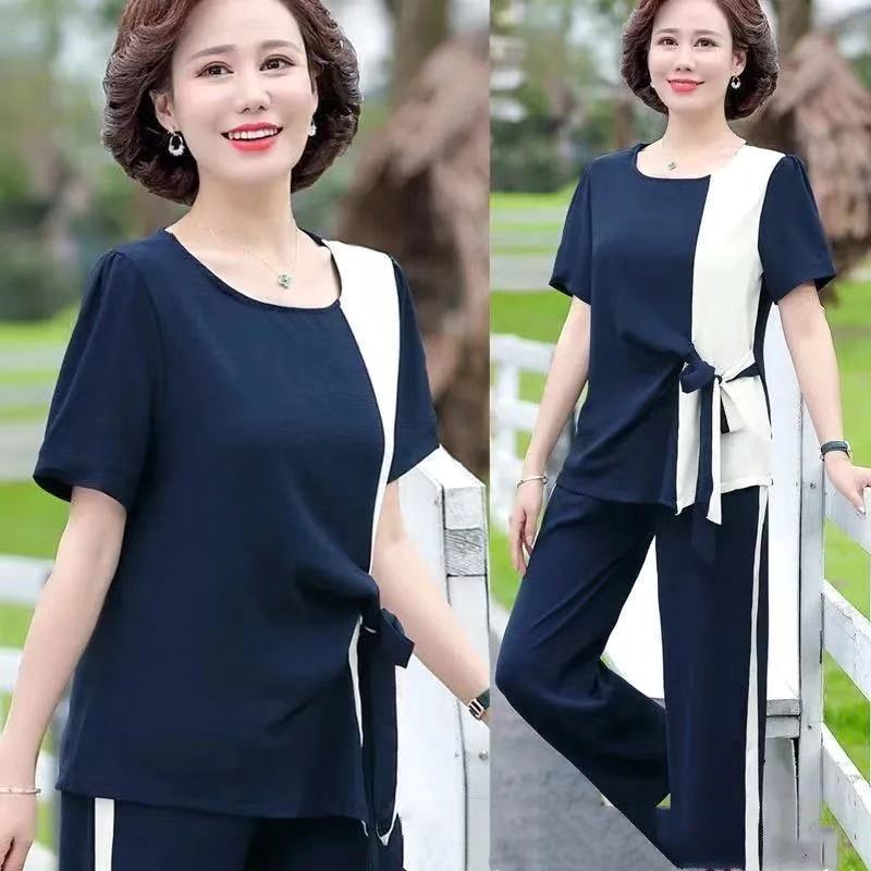 Женский спортивный костюм больших размеров, летний легкий дышащий повседневный костюм, футболка + брюки, комплект из 2 предметов