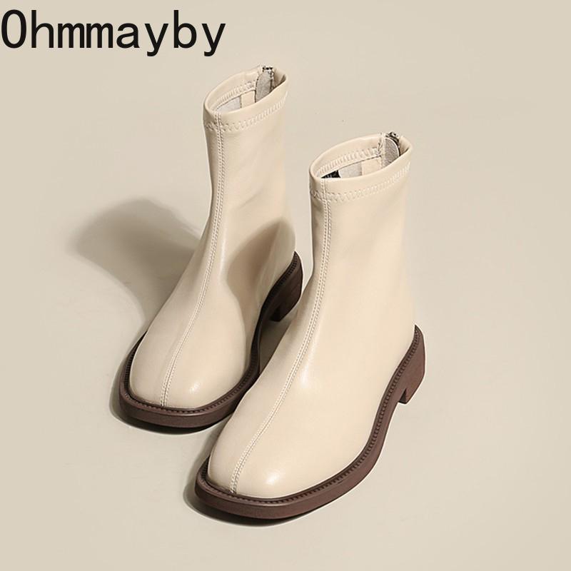 Fashion Autumn Winter Warm Fur Women Ankle Boots Fashion Elegant Soft Leather Shoes Casual Low Heel Women's Short Booties