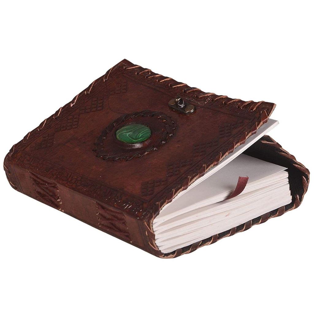 Кожаный дневник с антикварным зеленым камнем Дневник ручной работы в кожаном переплете для мужчин и женщин без подкладки, размер 5 × 7 дюймов, 200 страниц