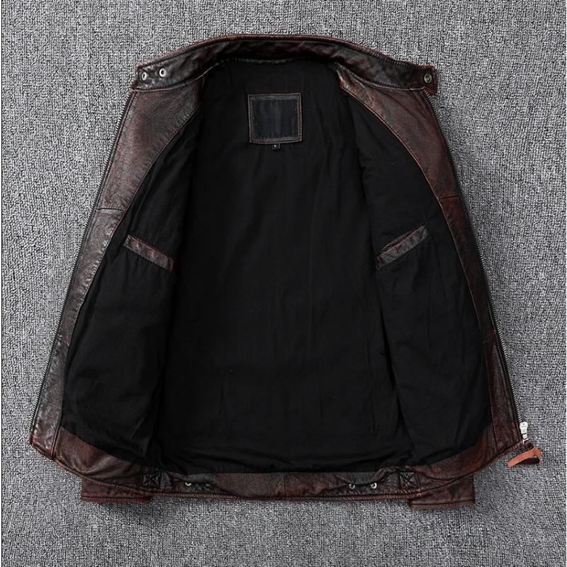 Мужская куртка из натуральной кожи первый слой коровья кожа ретро старый воротник-стойка мотоциклетная кожаная куртка модное пальто