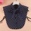 Navy Blue Polka Dot Bow Fake Collar Dickey Half Blouse False Collar Stylish Detachable Half Shirt Blouse Faux Collar
