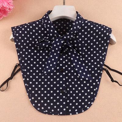 Navy Blue Polka Dot Bow Fake Collar Dickey Half Blouse False Collar Stylish Detachable Half Shirt Blouse Faux Collar