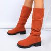 Fashion Women's Fashion Thick Heel Single Boots Winter New Round Head Suede Sleeve Fold Anti-slip Wear-resistant High Boots