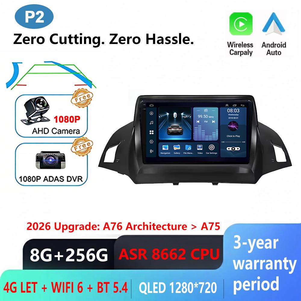 Android 16 For Ford C-MAX Kuga 2 Escape 3 2012-2019 Auto Car Radio Wireless Carplay GPS Navigation Screen Stereo Video tools BT