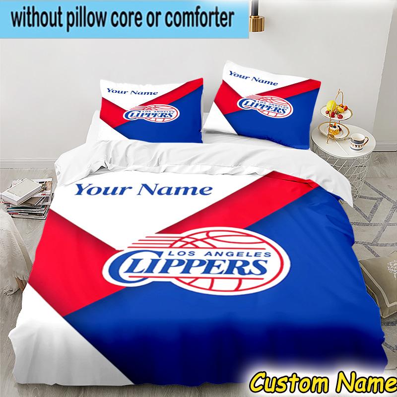3pcs Custom Name LA Clippers Basketball Art Bedding Set Includes 1 Duvet Cover & 2 Pillowcases for All Seasons Dormitory Home Decor Christmas gifts