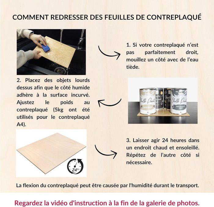Panneau de Contreplaqué en Bois - Creative Deco - A3 - 3 x 420 x 300 mm - Antidérapant - Artisanal