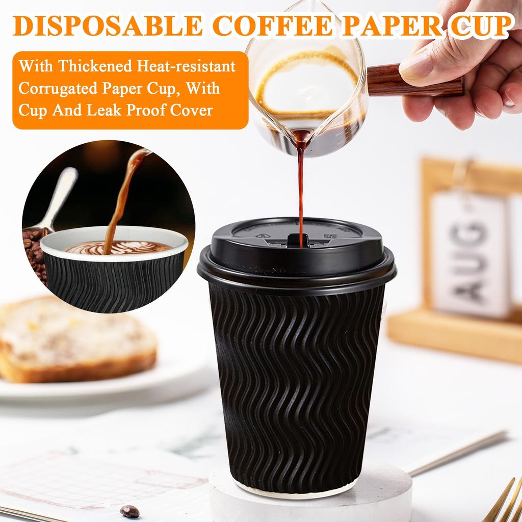 Одноразовый бумажный стакан для кофе с утолщенным термостойким гофрированным бумажным стаканом, с крышкой и герметичной крышкой