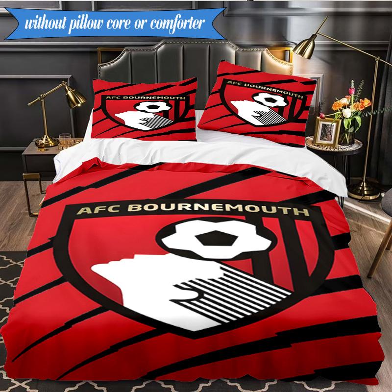 3PCS Afc Crest Bournemouth Printed Soft Bedding Set,Including 1pc Duvet Cover And 2pcs Pillowcases Perfect for Bedroom, Dormitory, Fan gift