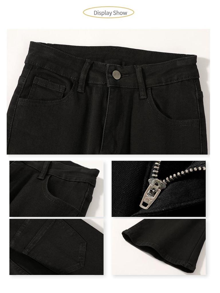 Женские черные джинсы с высокой посадкой и микро-клешем, коллекция весна/осень 2025