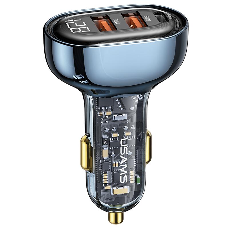 USAMS Быстрое автомобильное зарядное устройство 125 Вт, прозрачное USB-зарядное устройство переменного тока для iPhone 13, 12, 11, iPad, Xiaomi, Huawei, Samsung, телефона, ноутбука, планшета
