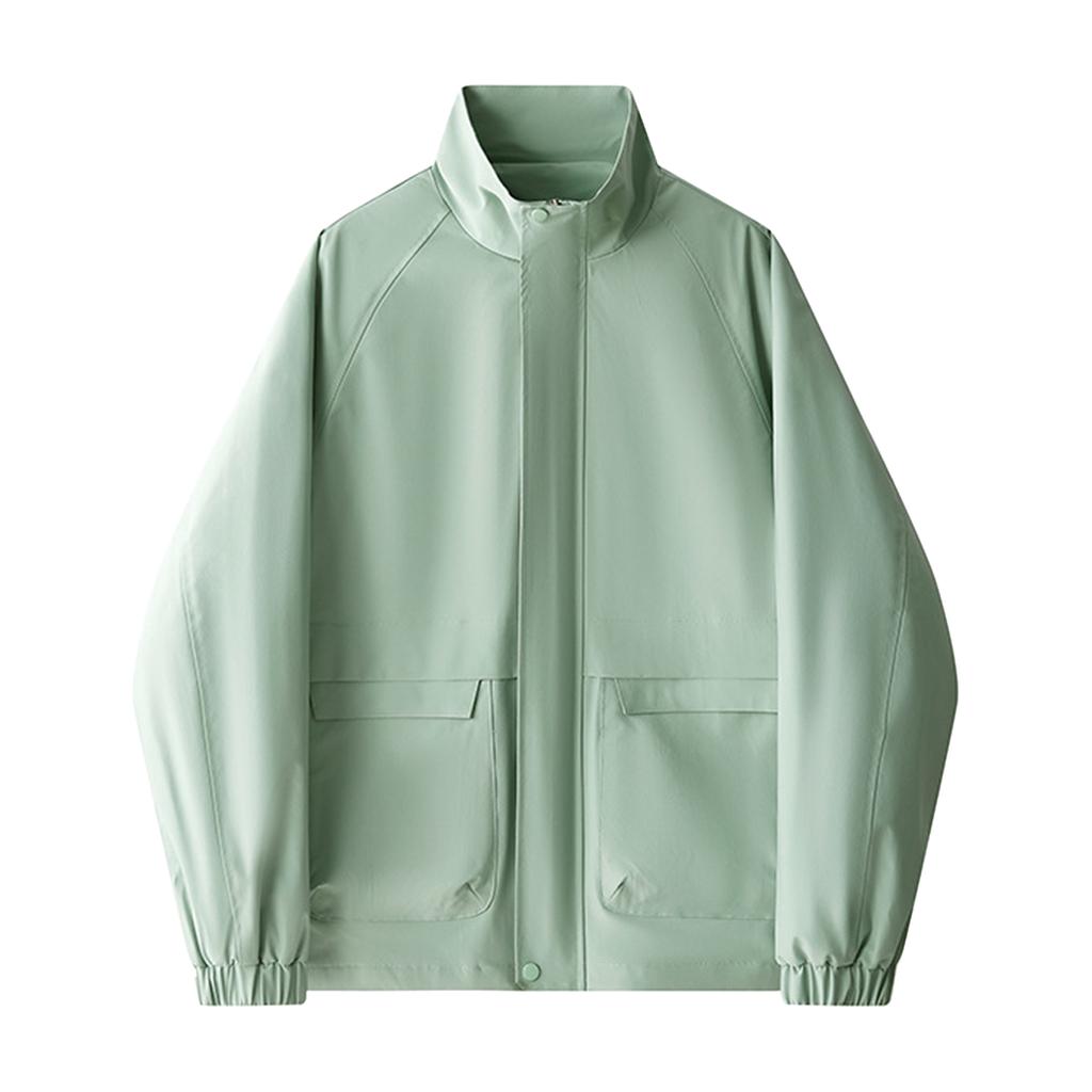 Men's Solid Color Jacket Loose Casual Sports Stand Collar Large Pocket Outdoor Jacket