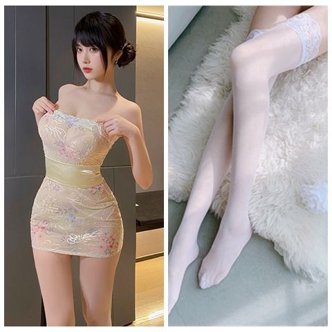 Tube top embroidery print perspective kimono suit sex underwear sexy hip wrap uniform sex underwear