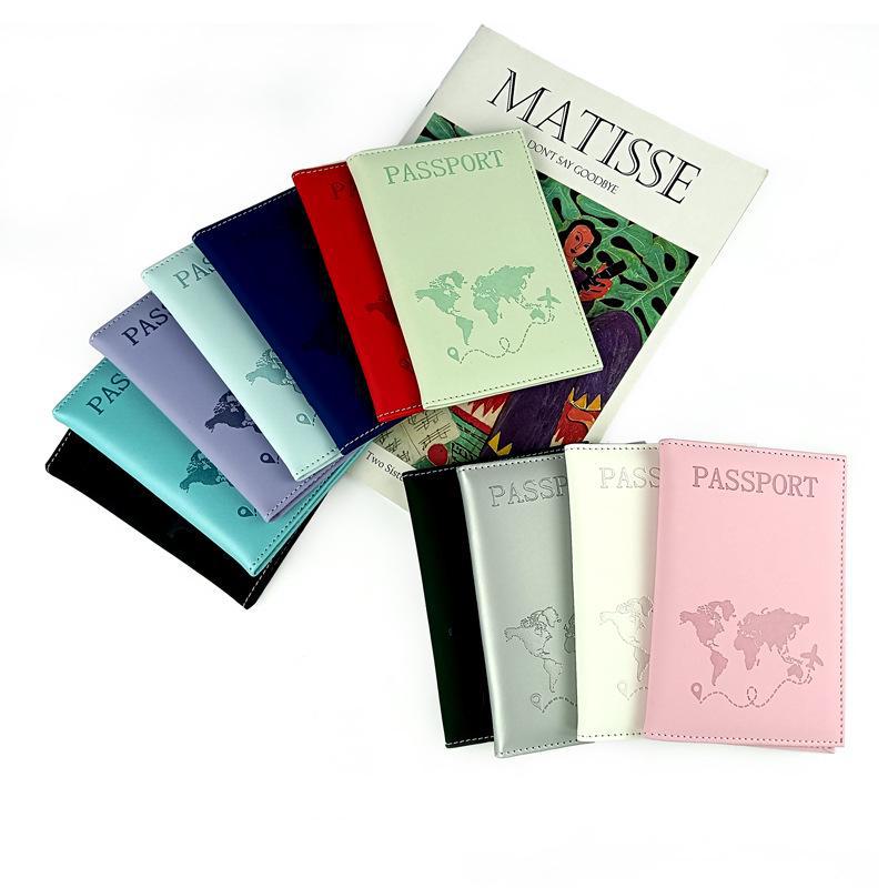 PU Leather Passport Holder with Map Design and Single Edge Sewing