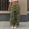 Сексуальные однотонные свободные брюки-карго с заниженной талией, женские уличные прямые брюки с карманами, модные повседневные женские брюки 27788