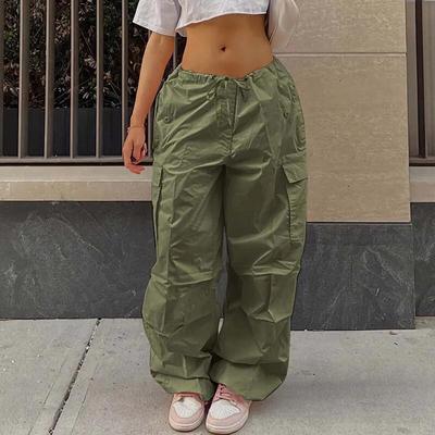 Сексуальные однотонные свободные брюки-карго с заниженной талией, женские уличные прямые брюки с карманами, модные повседневные женские брюки 27788