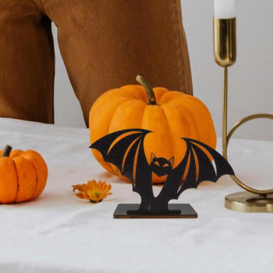 Stable Wooden Candle Holder Halloween Bat Ornament, Solid Wood Tea Holder, Small Holders Spooky Decoration, for Desktop Electronic Candles Decor