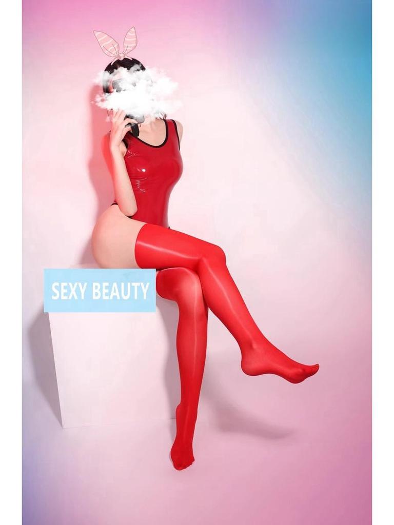 Сексуальные глянцевые чулки-ботфорты выше колена с кружевной отделкой - Черный шелк, Весна и Осень