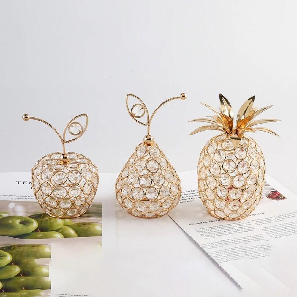 Metal Fruit Figurine Artificial Crystal Pear Ornament Gold Crystal Pear Ornament Living Room