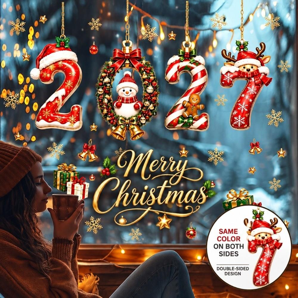 2027 2027 Window Sticker PVC New Year Decorative Sticker Glass Window Cling Christmas Decoration