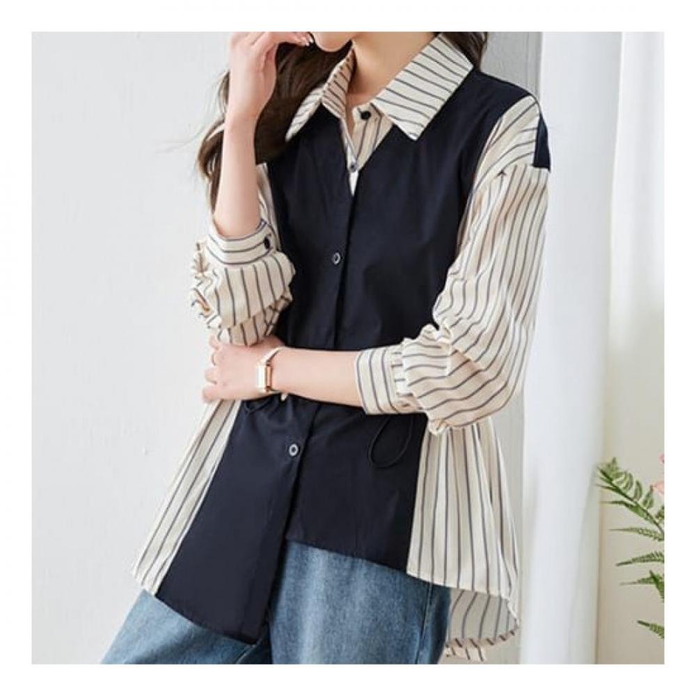 Navava Men 2 In 1 shirrIng Stripe Long Sleeve Shirt Nb1912