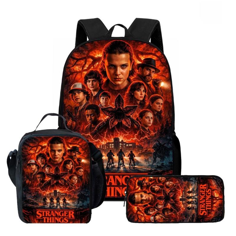 Kids Cartoon Printed Backpack Set Elementary School Bookbag Lunch Bag Pencil Case 3-Piece Bundle With Ergonomic Support