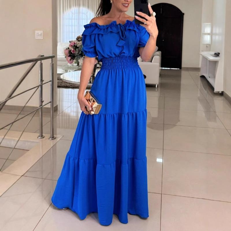 Новое модное однотонное платье на шнуровке с оборками по краю и рукавами-фонариками, женская одежда