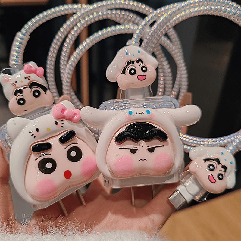 Милый мультяшный чехол для зарядного устройства Crayon Shin-Chan для iPhone 20 Вт, защитный чехол для адаптера питания с быстрой зарядкой