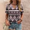 Ethnic Printed Summer Women's T-Shirt Short Sleeve Fashion V-Neck Tee Shirt Casual Harajuku Outdoor T Shirt for Ladie Streetwear