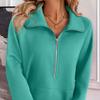 Women's Sweatshirts Half Zip Long Sleeve Lapel Sweater Casual Pullover Top with Pocket Autumn Loose Clothes