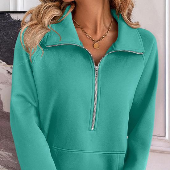 Women's Sweatshirts Half Zip Long Sleeve Lapel Sweater Casual Pullover Top with Pocket Autumn Loose Clothes