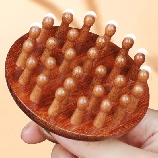 Массажная расческа для кожи головы из сандалового дерева с эргономичной ручкой, круглыми зубцами, антистатическая для роста волос, для мужчин и женщин, деревянная массажная щетка для головы