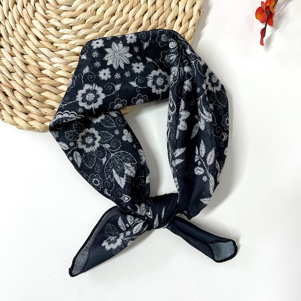 Spring-summer cashew flower square scarf, cotton-linen small square scarf, silk scarf, classic vintage versatile bun neck scarf