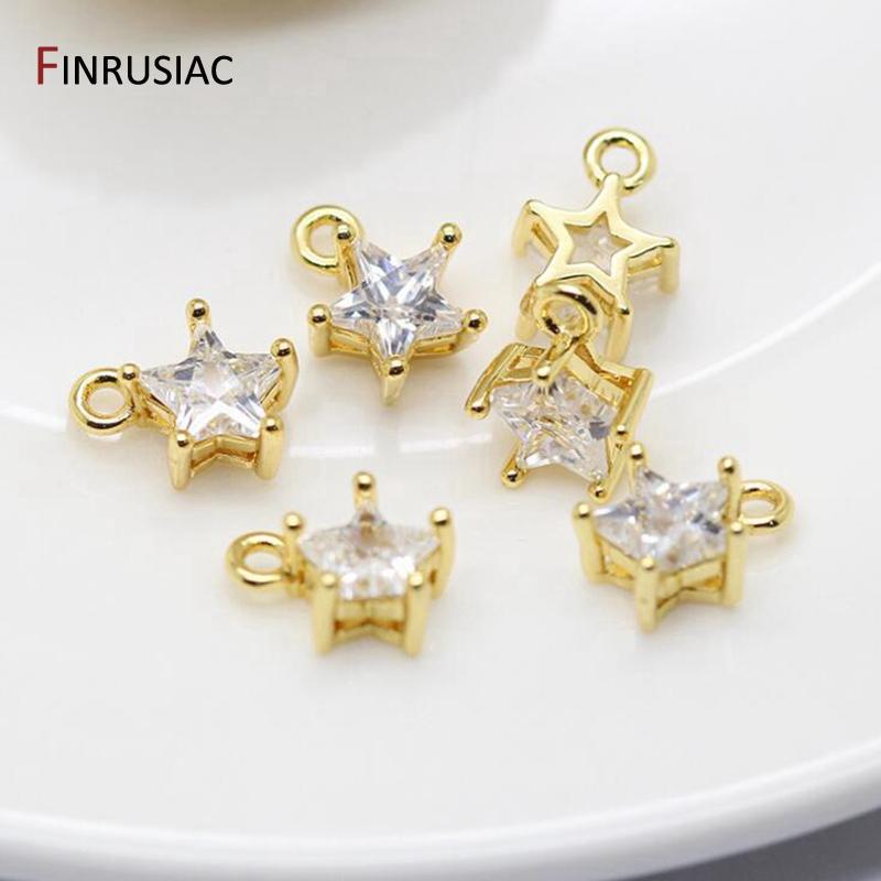 Позолоченная латунь 14K Металлическая форма звезды Кристальный подвеска-шарм Для DIY изготовления ювелирных изделий Ожерелья Серьги Фурнитура Аксессуары