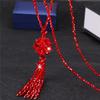Korean Crystal Beads Long Necklace for Women's Autumn Winter Fashion Chain Tassel Pendant Neck Decoration