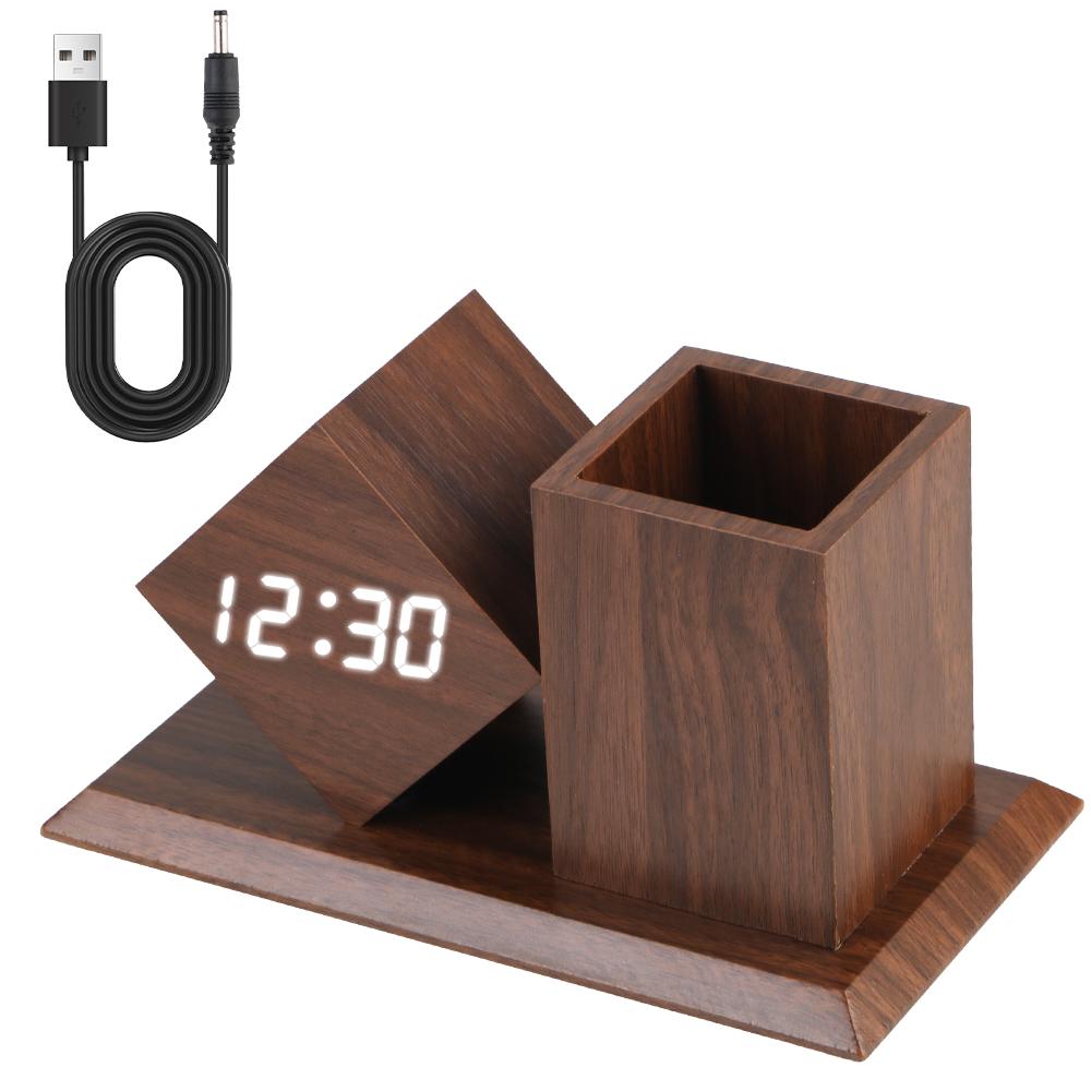 Будильник с температурой светодиодные часы держатель ручки голосовое управление деревянные студенческие светодиодные цифровые на батарейках офисное украшение