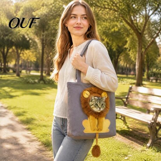 Breathable Cat Carrier Purse Canvas Purse, Plush Lion Pet Tote with Head Foldable Hole, Safety Buckle, Shoulder Bag for Carrying Cats Small