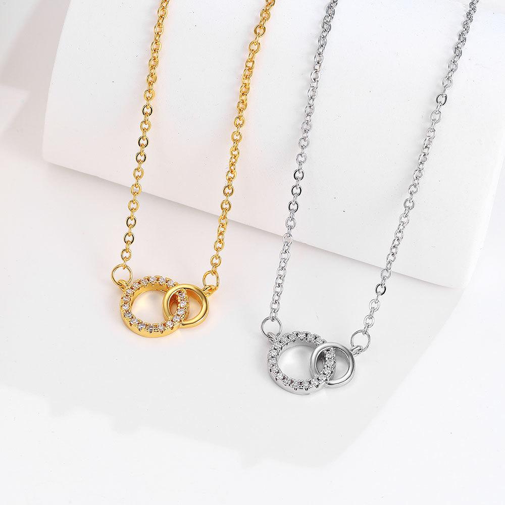 Elegant Double Ring Zircon Pendant Necklace - Versatile, Fashionable Clavicle Chain and Unique Gift