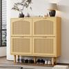 Shoe cabinet with 4 flip-down drawers, rattan with metal handles, for hallway, bedroom, apartment, country style, dimensions: 100 x 25 x 90 cm