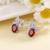 Exquisite Temperamental Ruby Leaf Stud Earrings with Zircon Inlay for Women