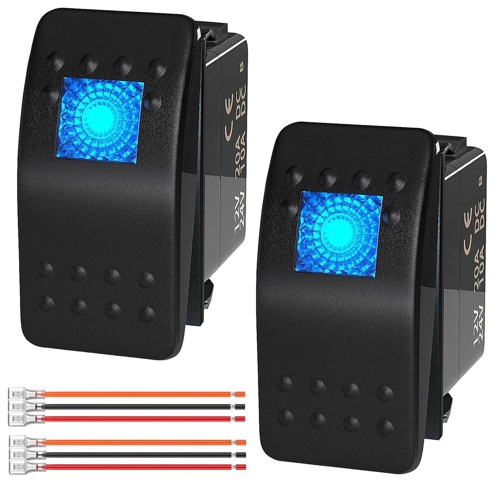 Joinfworld Marine Rocker Switch 12V 24V Lighted Rocker Switch 12 Volt 20A Blue LED 3 Pin SPST ON/Off Waterproof for Boat UTV RZR ATV Car Automotive