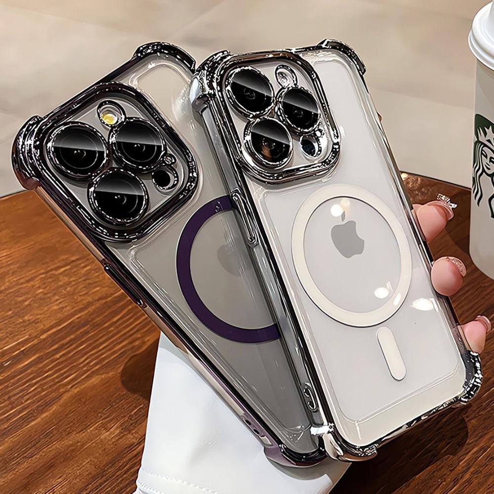 Противоударный чехол с гальваническим покрытием для Magsafe для iPhone 16 15 14 13 12 11 Pro Max Plus, чехол для iPhone 16 Pro Max, магнитные чехлы