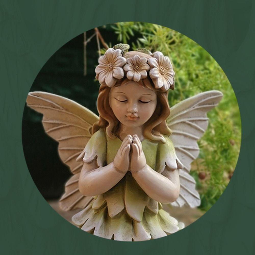 Crafts Resin Flower Fairy Statue Antique Cute Angel Sculpture Handmade Exquisite Garden Miniature Figurine Festive Atmosphere