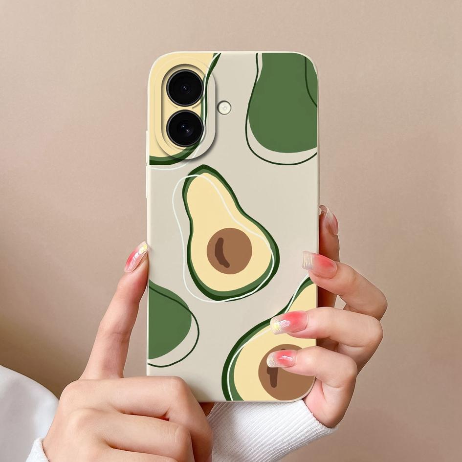 Чехол для Apple iPhone 16 Plus 16pro 16promax с милым авокадо, милыми цветами, мягкий, тонкий, с жидким силиконом, окрашенный, противоскользящий, противоударный корпус для iPhone Capa
