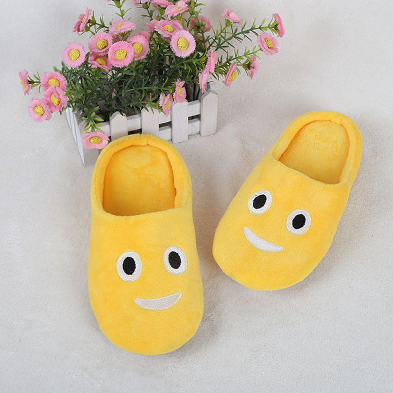 Домашние теплые тапочки со смайликами, зимние хлопковые плюшевые тапочки, обувь со смайликами, зимняя мягкая обувь со смайликами и рисунками