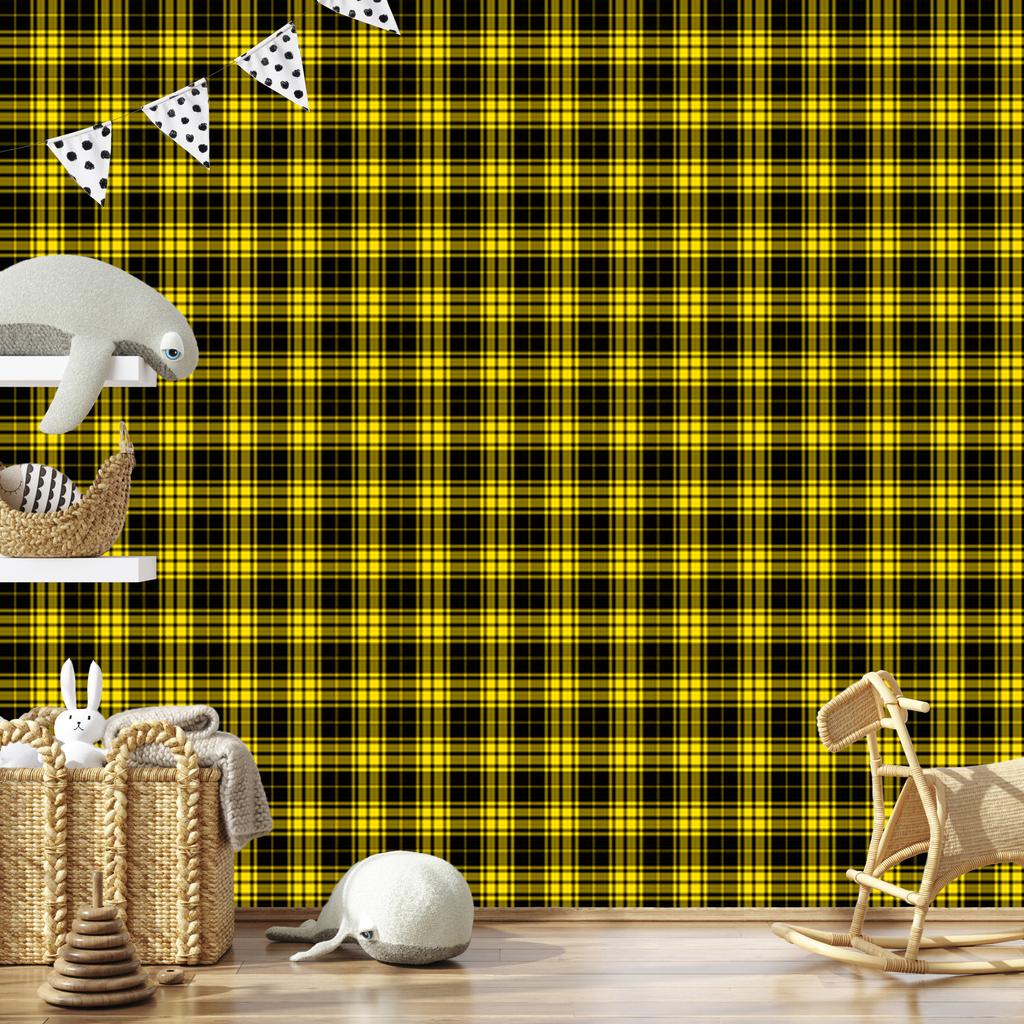 Yellow Checkered Wallpaper Yellow, Black and Ochre for Living Room and Bedroom 50x1000