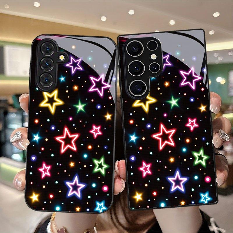 Colorful pentagram patterned glass phone case suitable for Samsung Galaxy S26 S25 S24 S22 S21 S20 FE/Ultra/Plus hard case